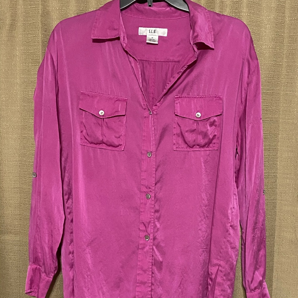 3/$15 Pink Silk Button Down Blouse
